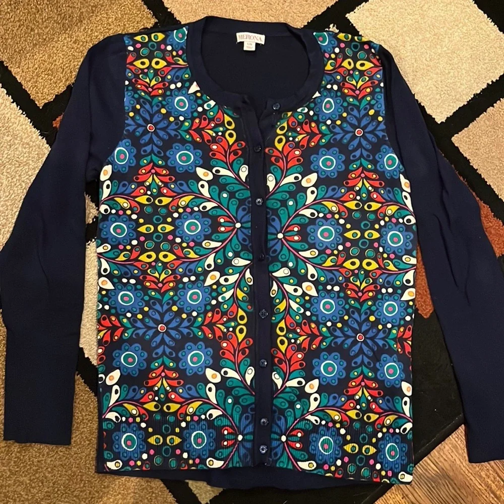 Women’s Merona Navy Multicolored Cardigan/sweater Large