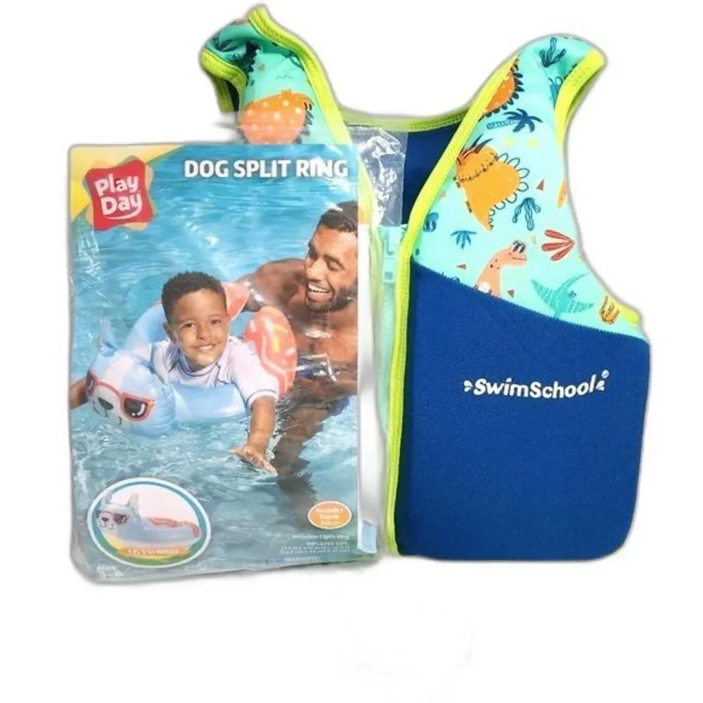 SwimSchool‎ NWOT Children's Learn to Swim Vest & Inflatable Dog Pool Ring Bundle
