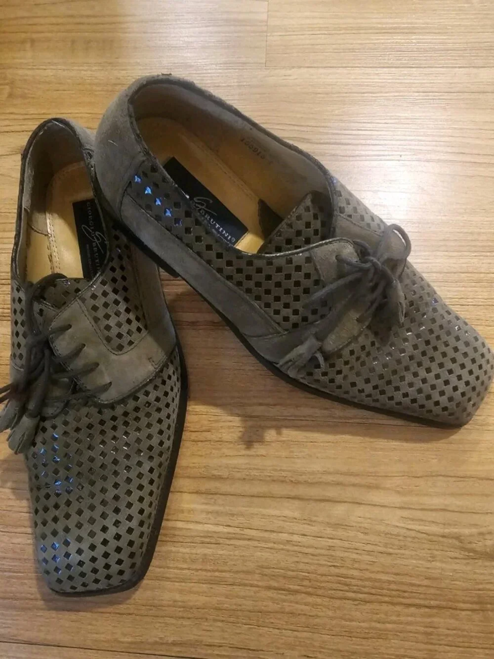Georgio Brutini Leather Suede Dress Shoes Diamond Print Green Mens 10.5