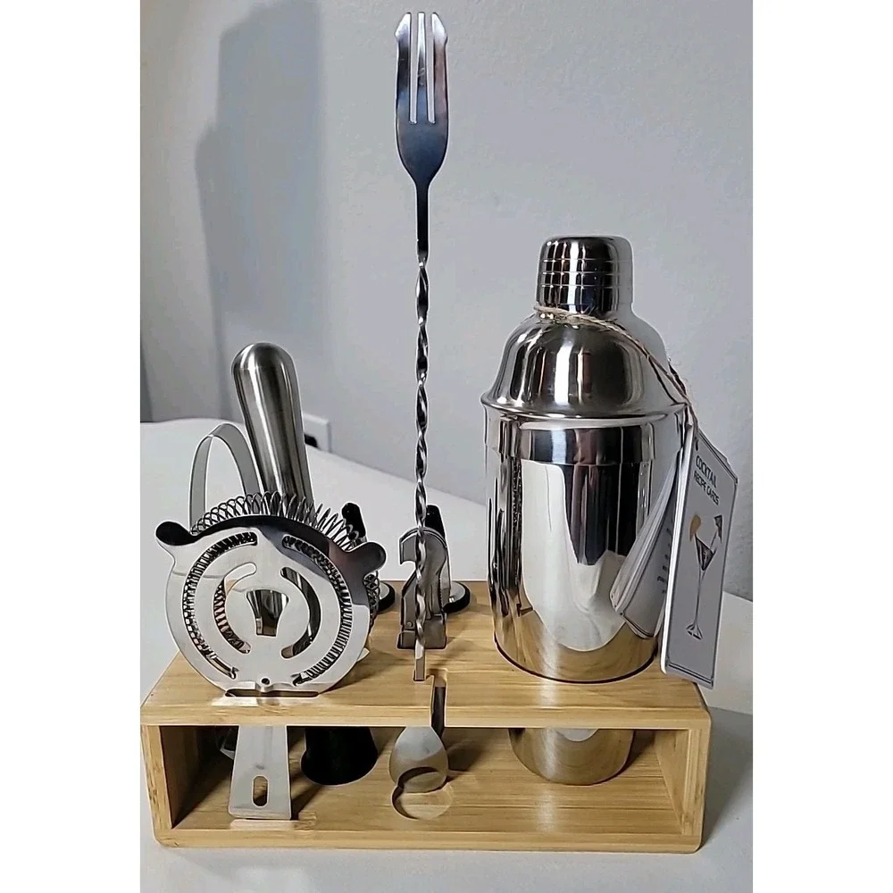 10-Pc Bartender Kit Senderm Cocktail Shaker Set‎ w/ Bamboo Stand Home Bar Gift