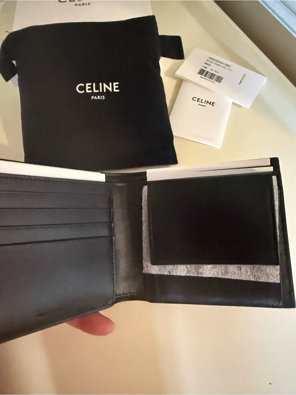 CELINE Black Crocodile-Embossed Calfskin Bi-Fold Wallet with Coin Compartment