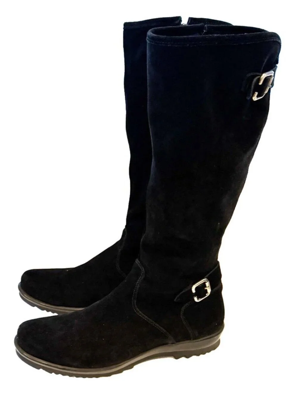 La Canadienne Women's Black Suede Knee High Double Buckle Riding Boots Size 11