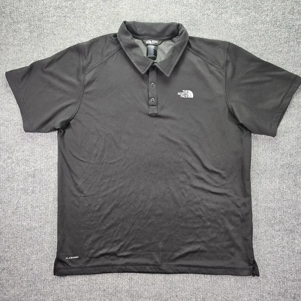 The North Face Polo Shirt Mens XL Black FlashDry Short Sleeve Stretch Peformance