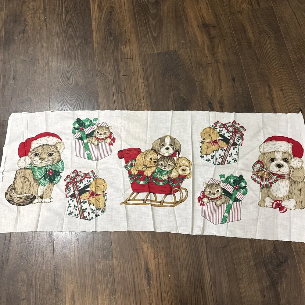 Christmas cat dog kitten puppy in Santa hat fabric panel