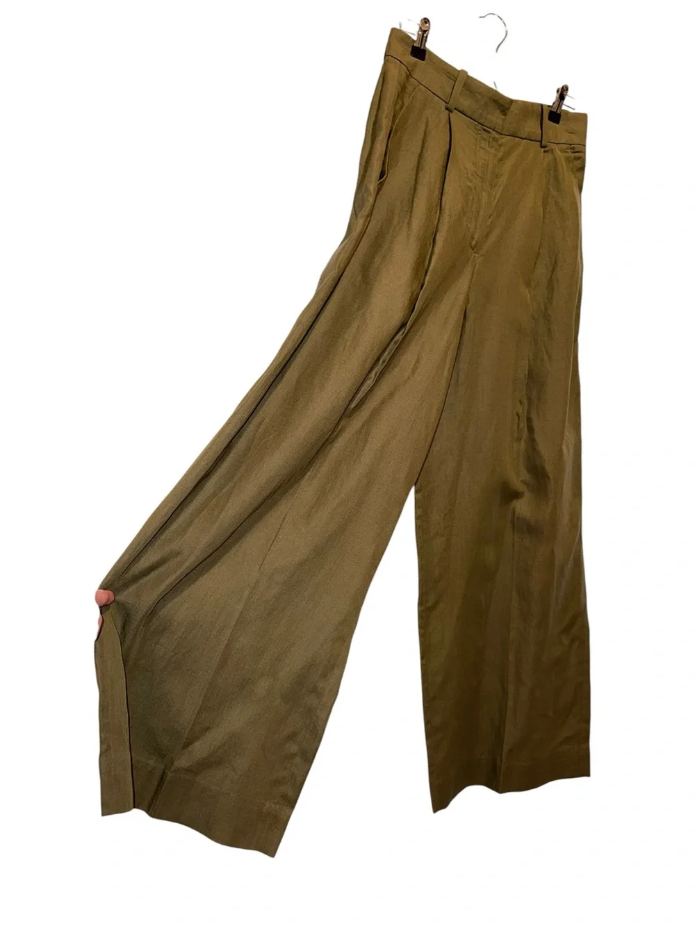 COS Olive Green Lyocell Linen Pleated Wide Leg Pants Trousers EU 36 US 4