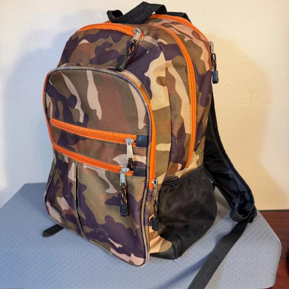 Eastsport Camo Backpack Orange Trim Multi Pocket School Bag 117880PW-ACM Camoufl