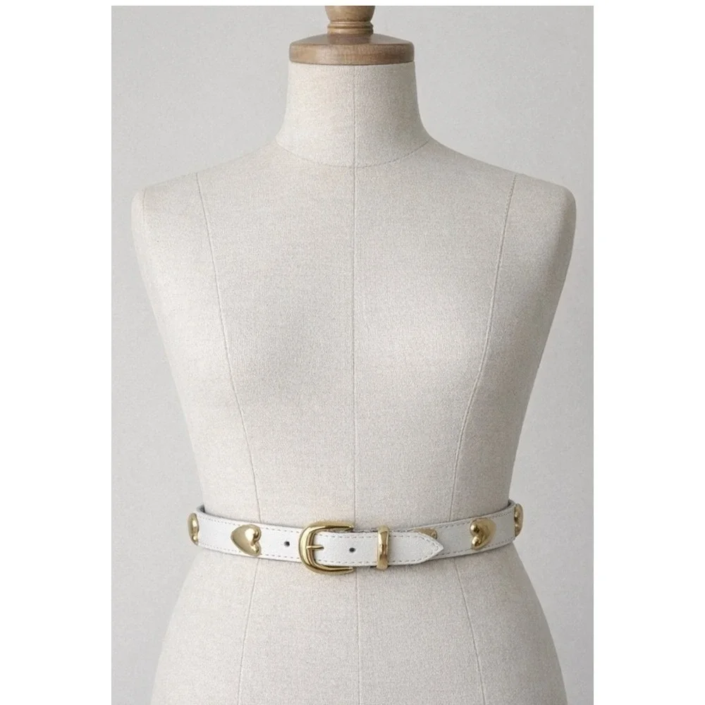 Leather Statement Belt Heart Studs Women Small Medium Y2K Coquette Whimsy Dainty