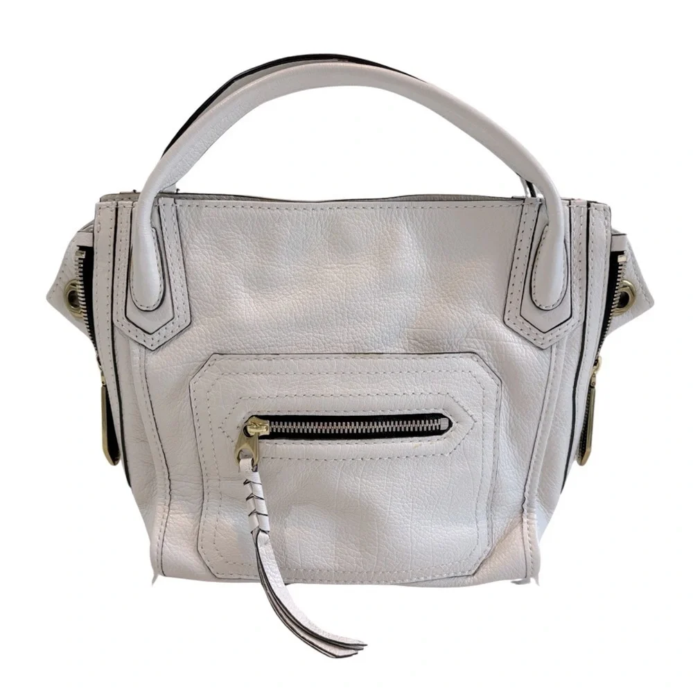 orYANY Small White Leather‎ Satchel Handbag with Zipper Sides