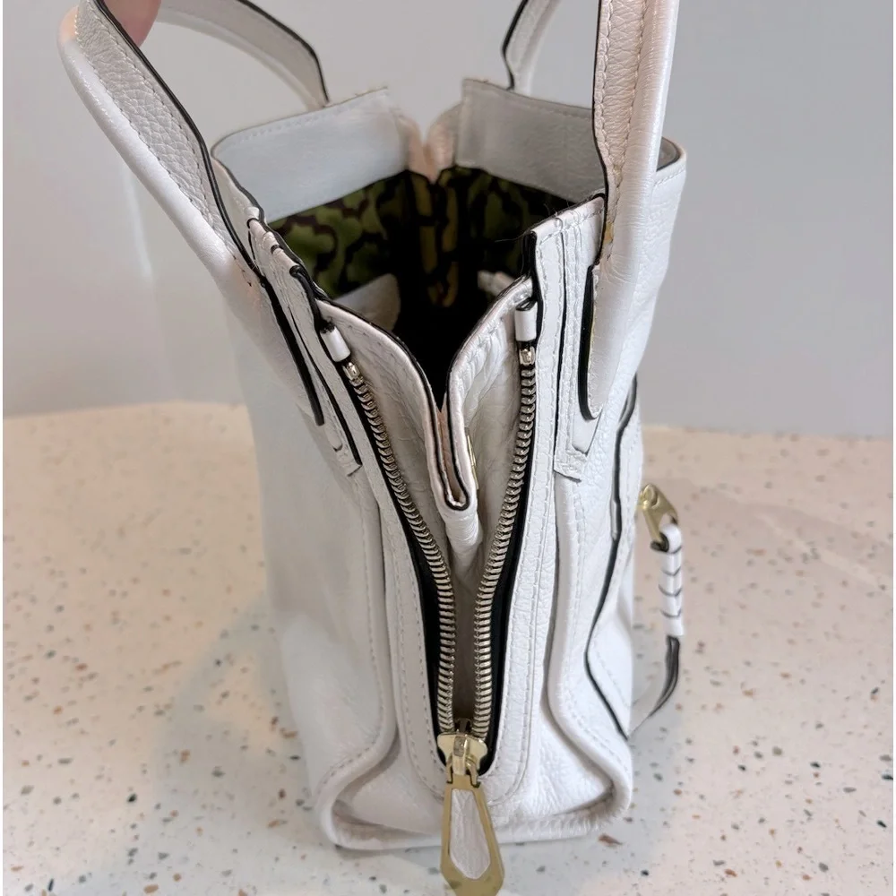 orYANY Small White Leather‎ Satchel Handbag with Zipper Sides