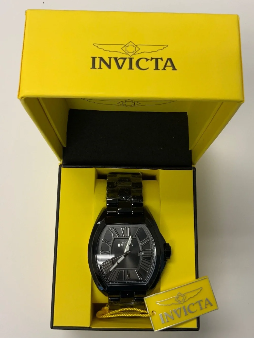 Invicta Tonneau black Dial Black Ion S.S. Men's Quartz Watch- 48181