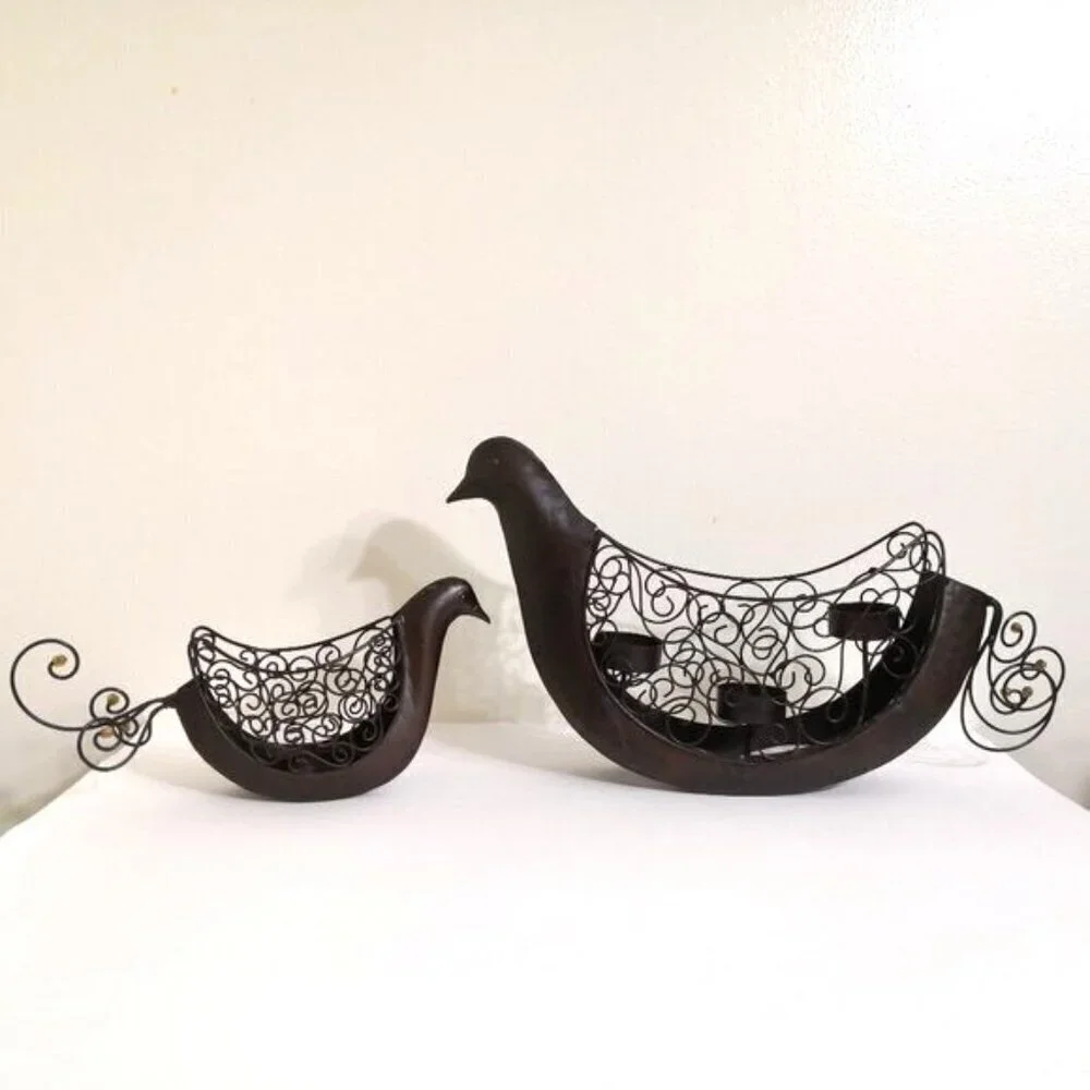 Pier 1 Metal‎ Artsy Bird Votive/ Tea Light Candle Holder Set of 2