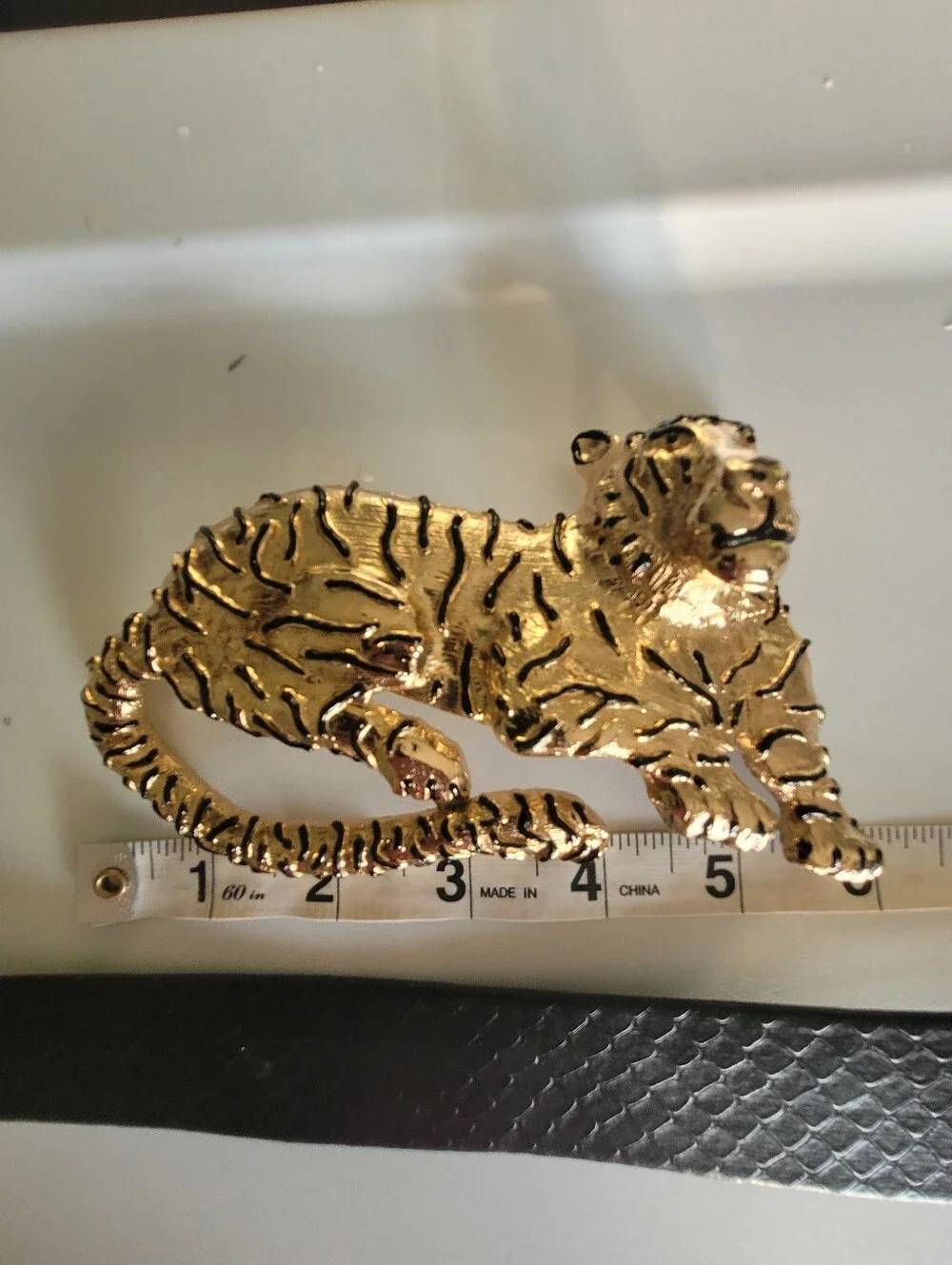 VTG Mimi Di 1987  Leopard Belt Buckle Black Gold Lux Animal  Removable Belt Leat