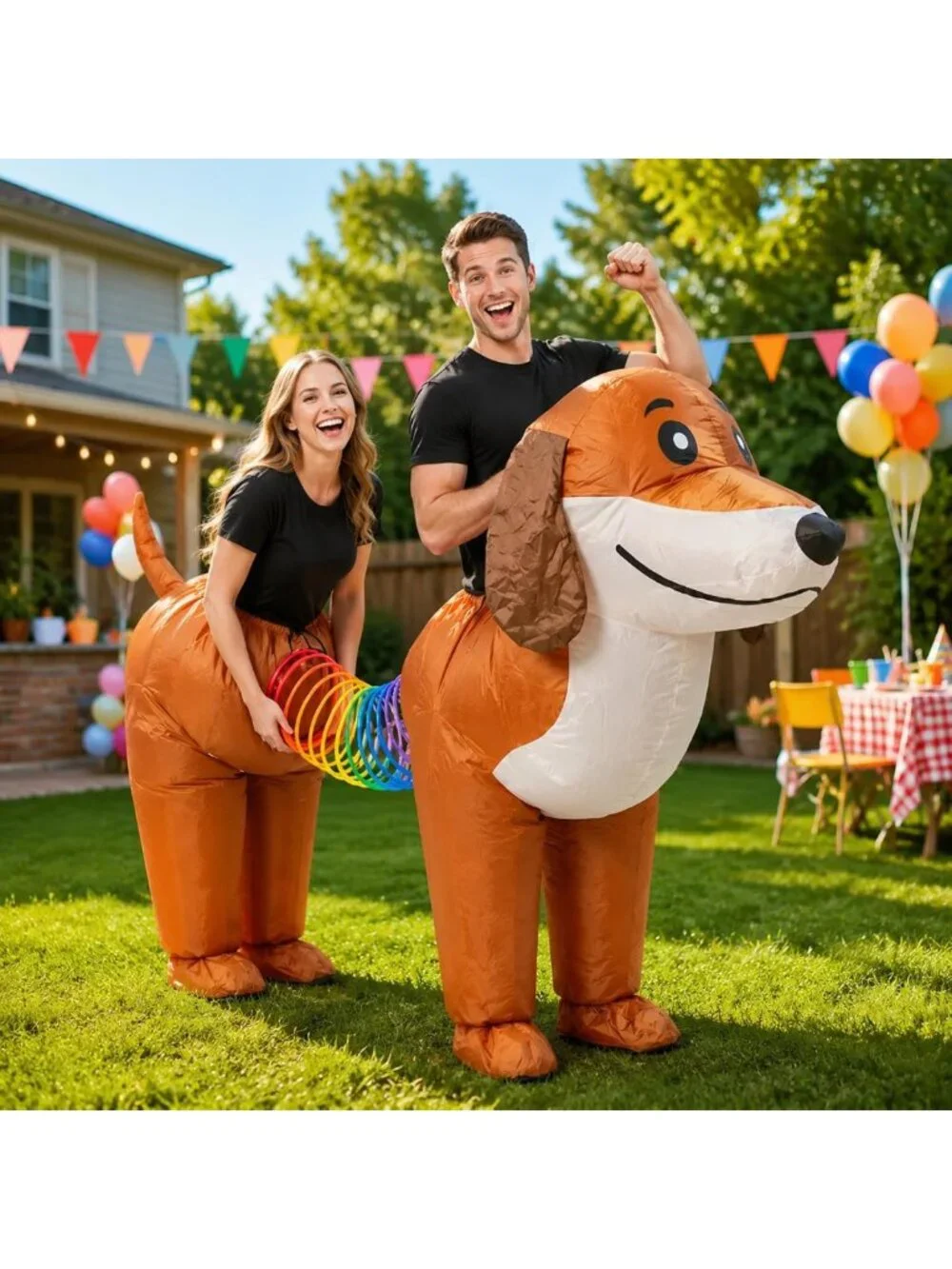 Inflatable Dachshund Dog Costume for Couples | Funny Matching Halloween Outfit