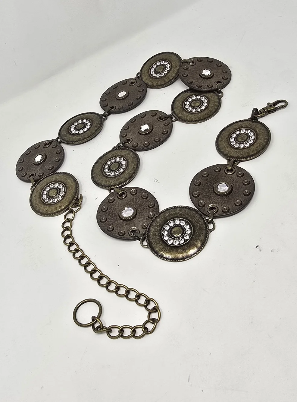 Vtg Navajo style‎ concho leather metal rhinestones belt Western Cowgirl Festival