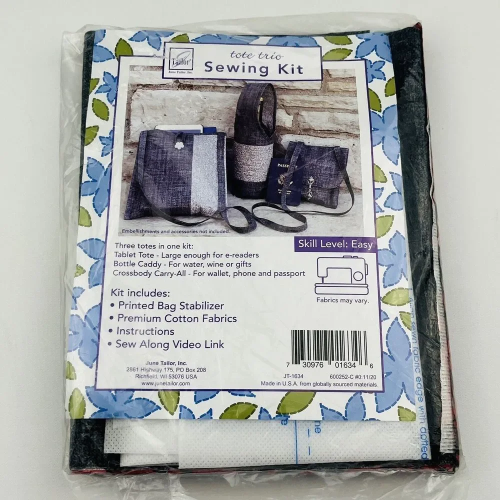 June Tailor Tote Trio Sewing Kit Gray Red Tablet‎ Bottle Caddy Crossbody JT-1634