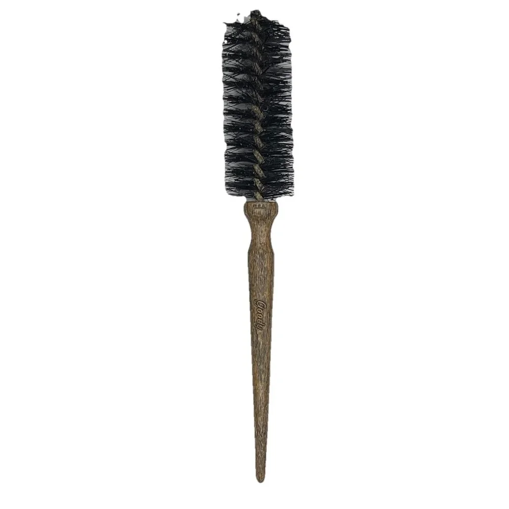 Vintage‎ 1980s Goody Round Hairbrush Faux Wood Barrel Handle Full Black Bristles