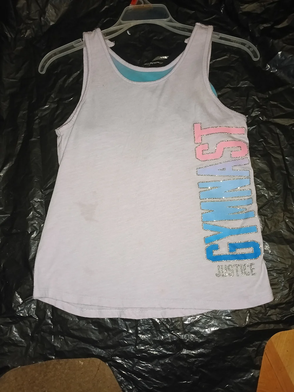 Justice Girls White Tank with Pink and Blue Vertical Logo