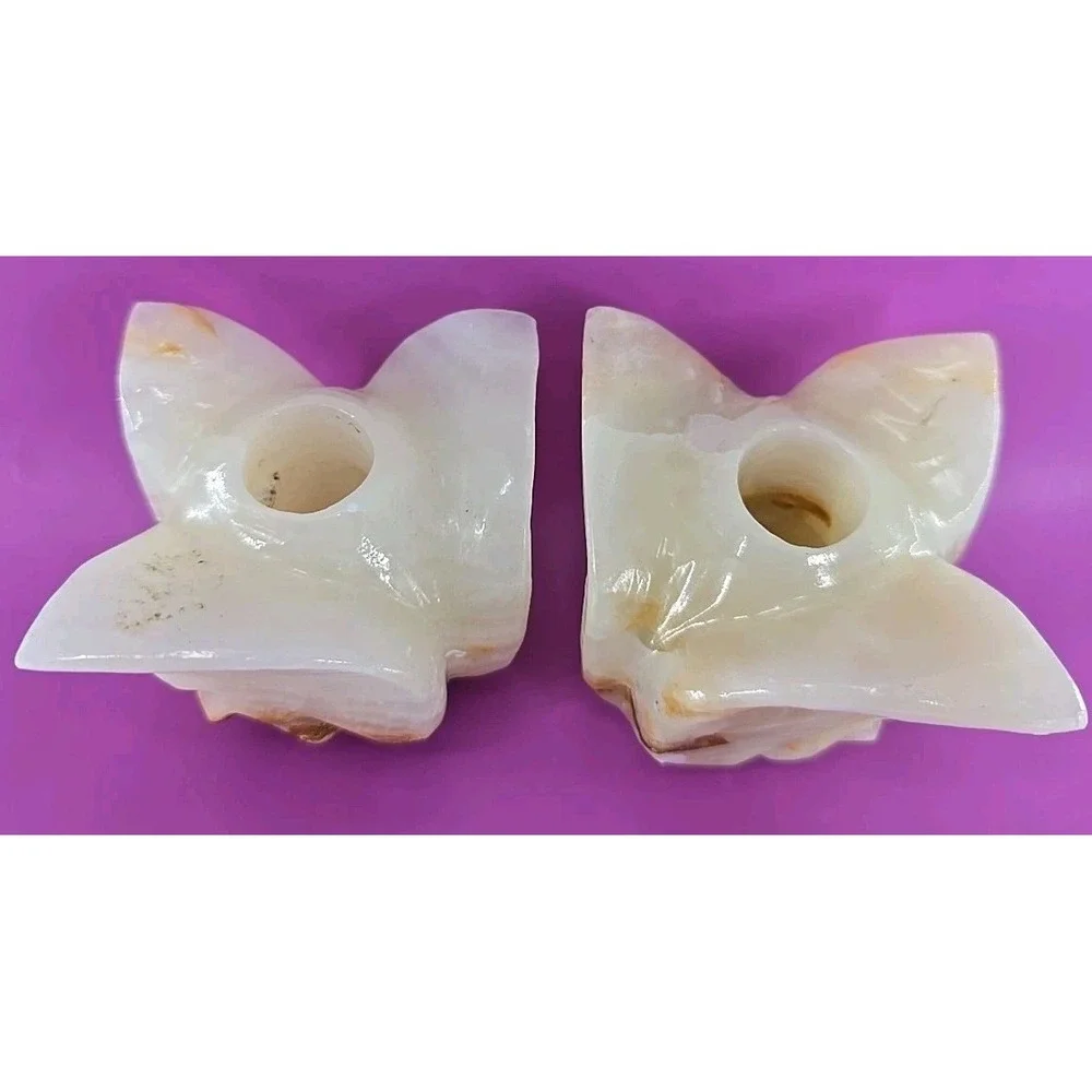 Vintage Pair Of Carved Alabaster Tulip Taper Candle‎ Holder - Mexico Beautiful!