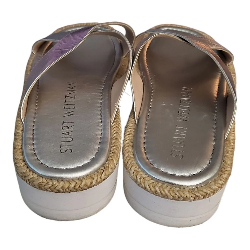 Stuart Weitzman‎ Roza Lift Slide Sandals in Silver 7.8 (Fits As 8.5)