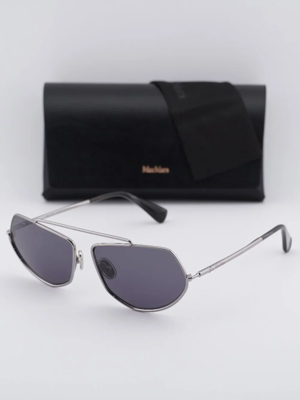 Max Mara MM0165 14A Joey Geometric Sunglasses - Shiny Light Ruthenium/Smoke