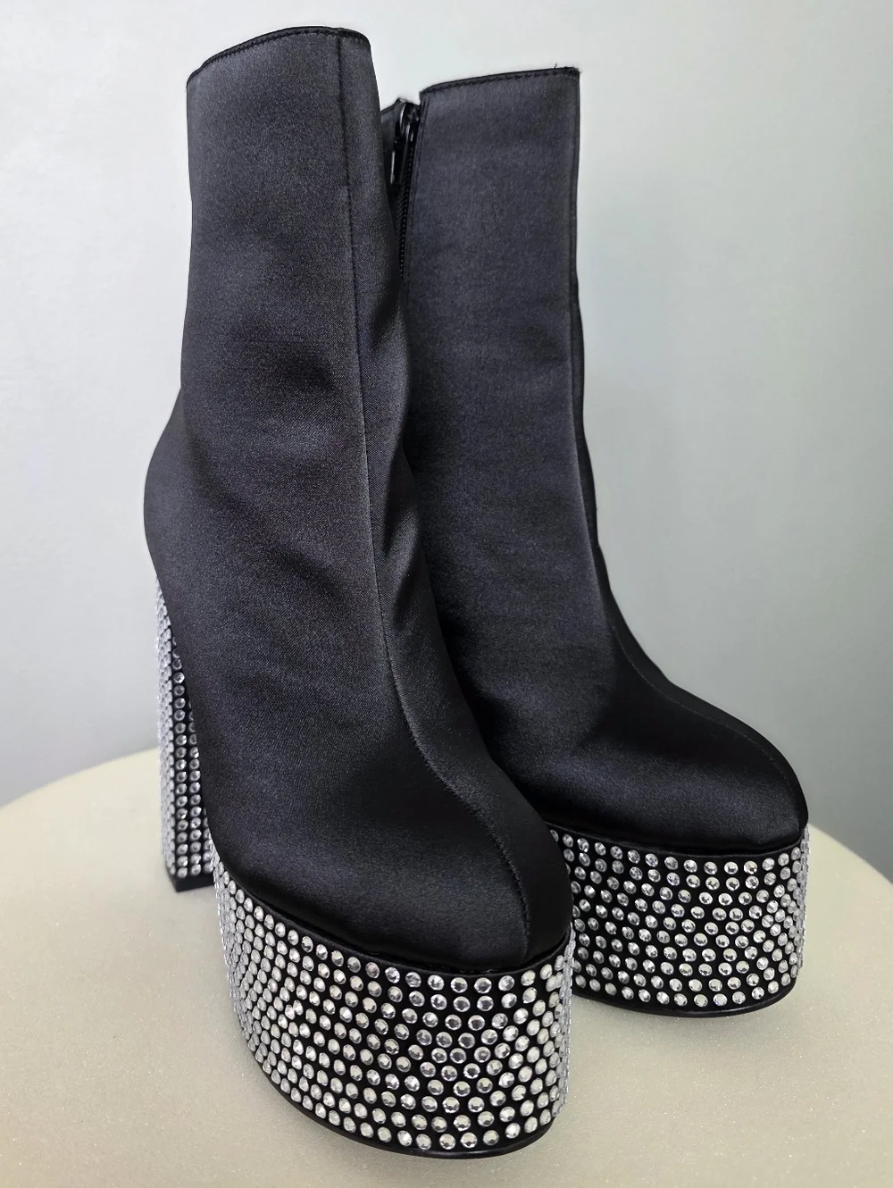 ​💎 Forever 21 Black Satin Rhinestone Platform Booties 💎 - Size 7.5