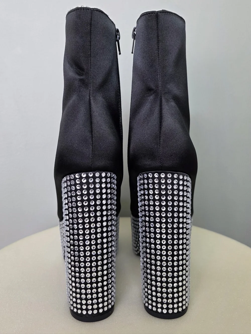 ​💎 Forever 21 Black Satin Rhinestone Platform Booties 💎 - Size 7.5