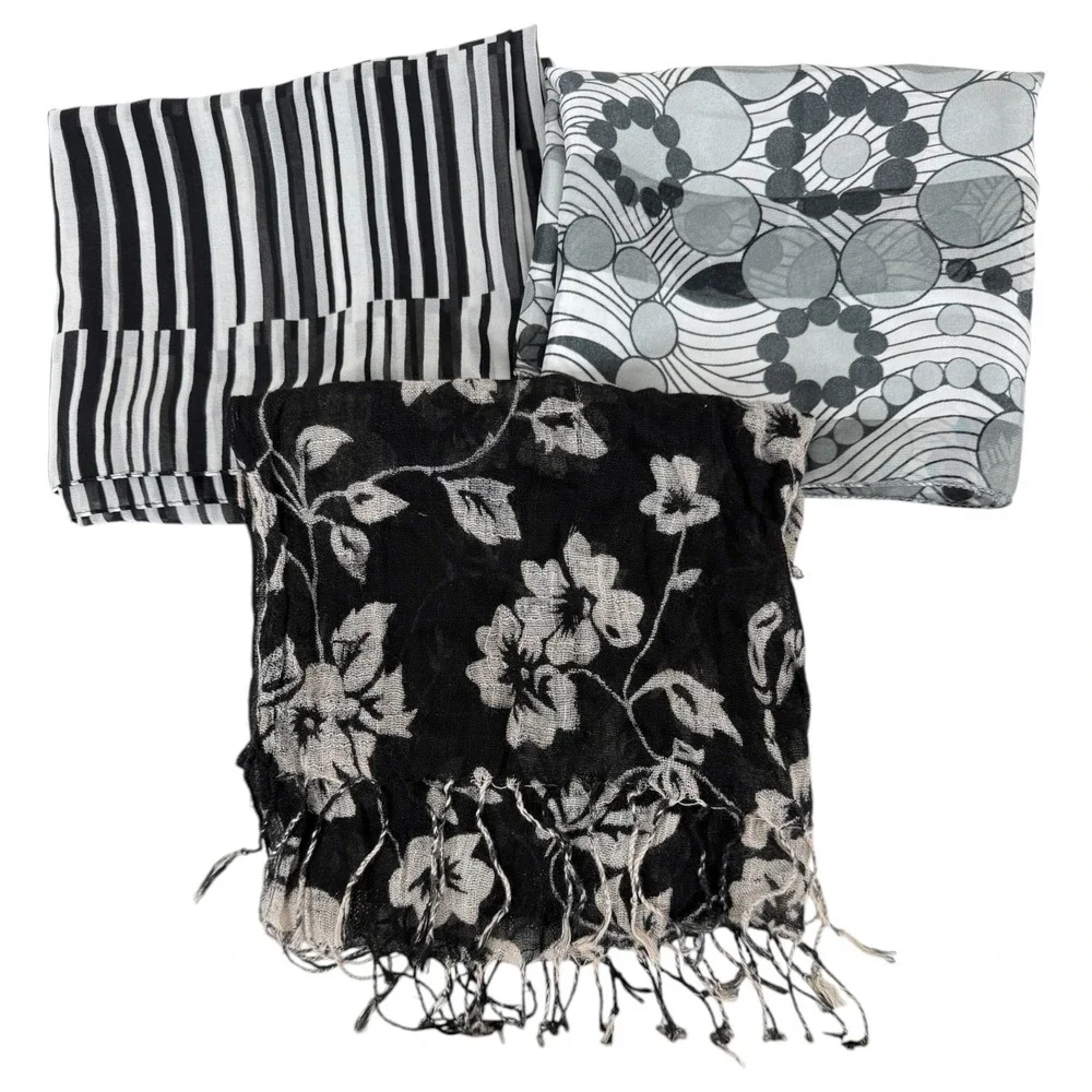 Calvin Klein Scarf Polyester Black White Horizontal Stripe Lightweight OS