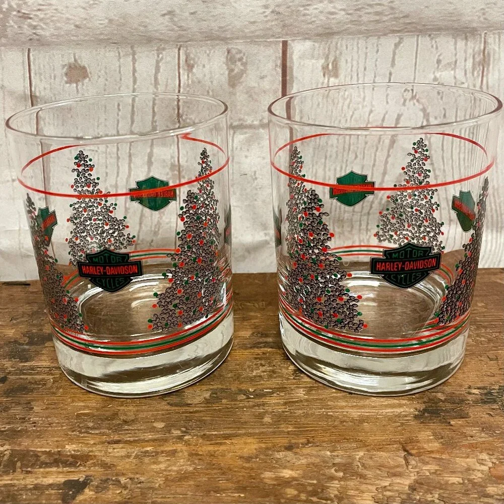 Harley Davidson B&S Vintage Christmas Tumbler Glasses, set of 2