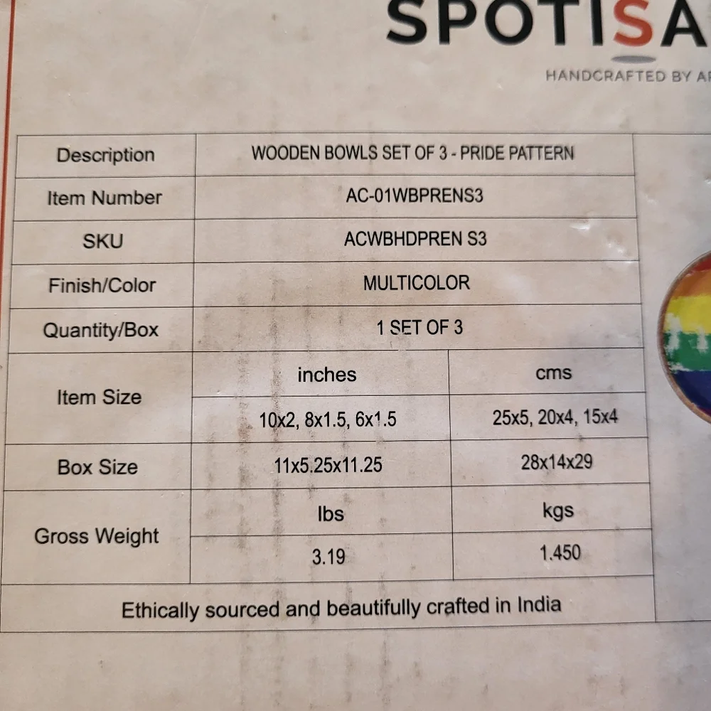 3 Kitchen Bowl Set Wooden Rainbow Pride Pattern Spotisan Multicolor New India