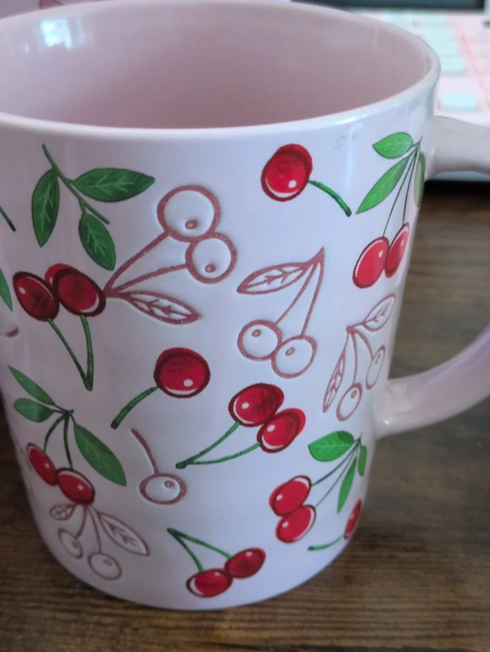 Cherry Print Pink Ceramic Mug Set Qty 2 And Sweet Moments Cherry Journal Bundle
