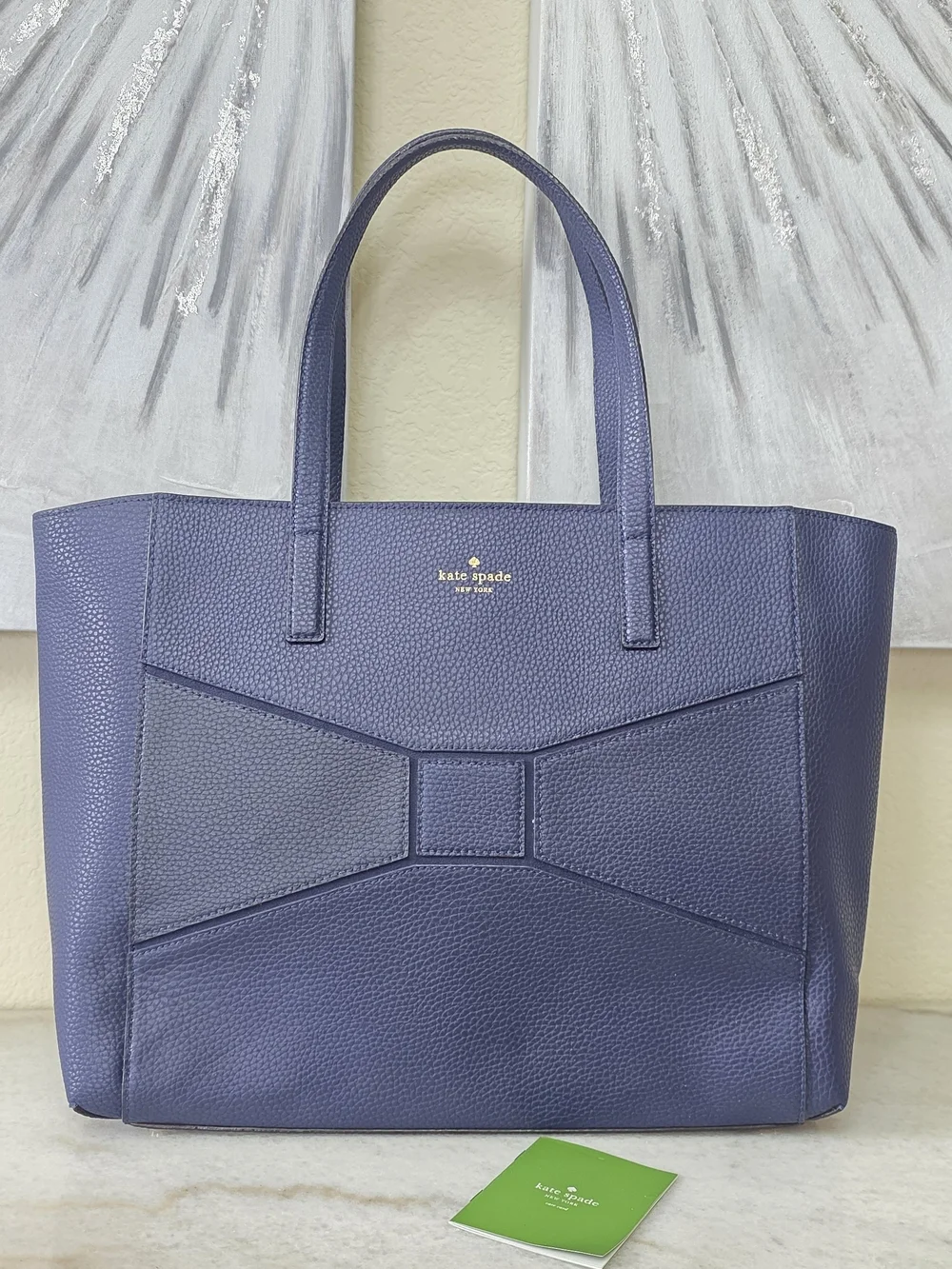 Kate Spade Francisca Bridge Place Large Bow Tote Navy Blue Leather