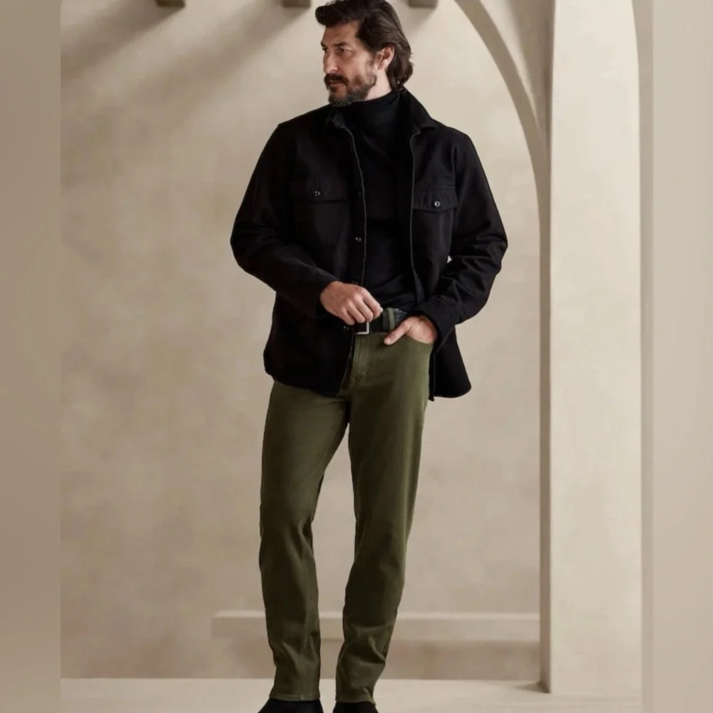BANANA‎ REPUBLIC Slim Brushed Traveler 5-Pocket Pant in Olive Size 38 $110