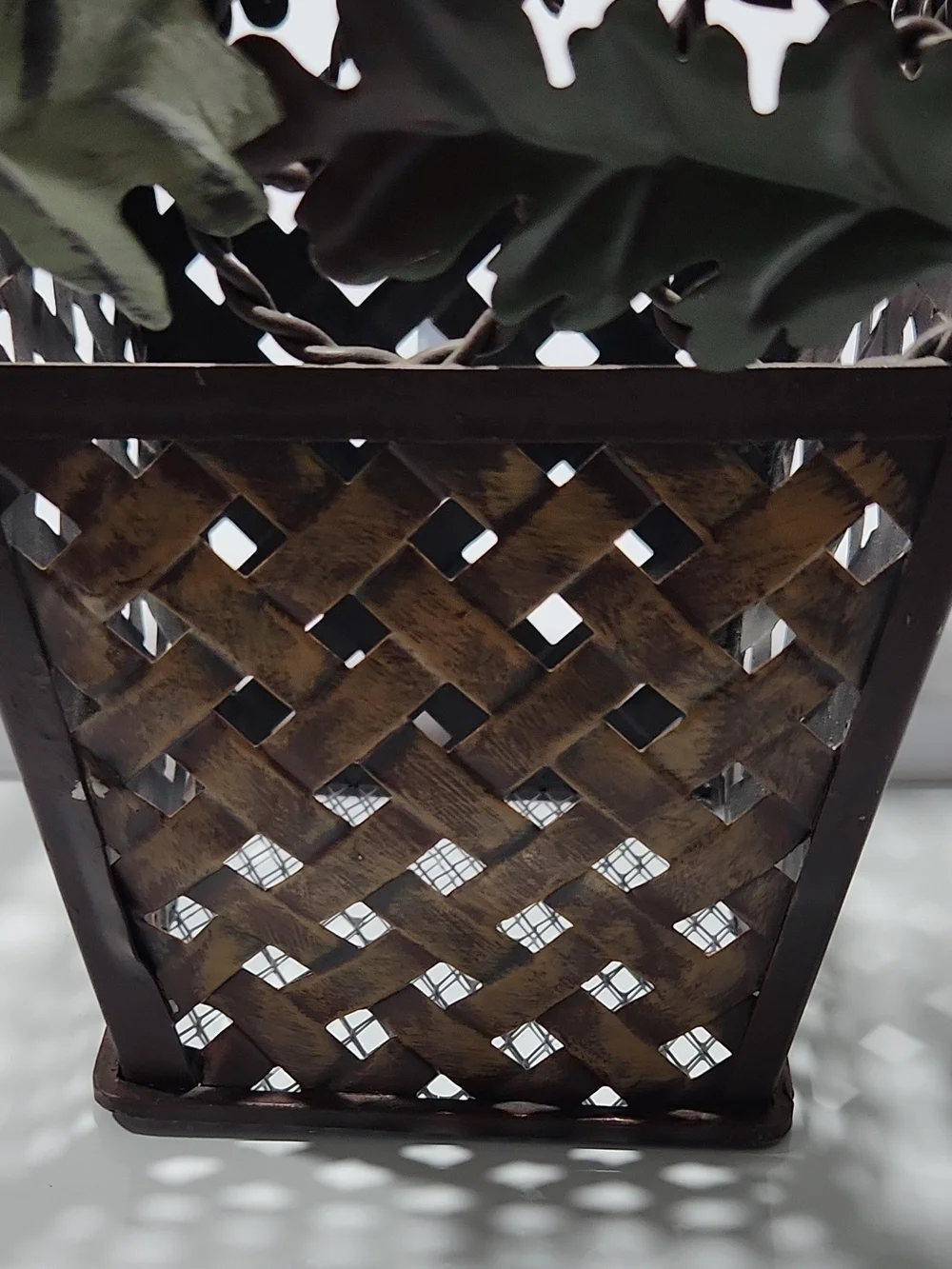 Decorative Metal Leaf & Acorn Accent Vase - Brown