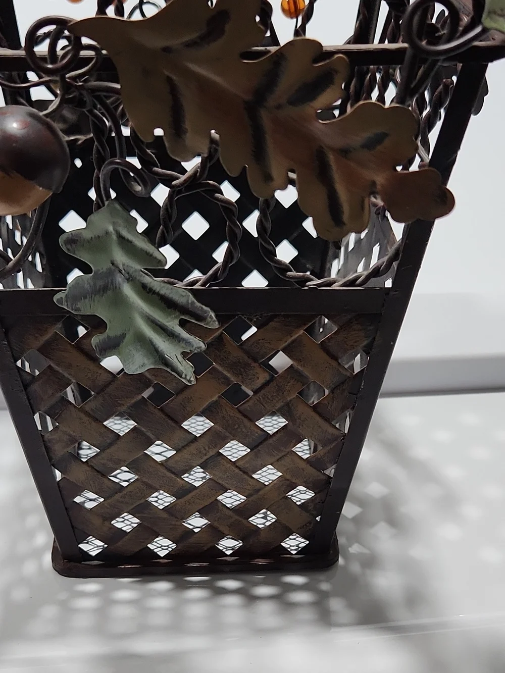 Decorative Metal Leaf & Acorn Accent Vase - Brown