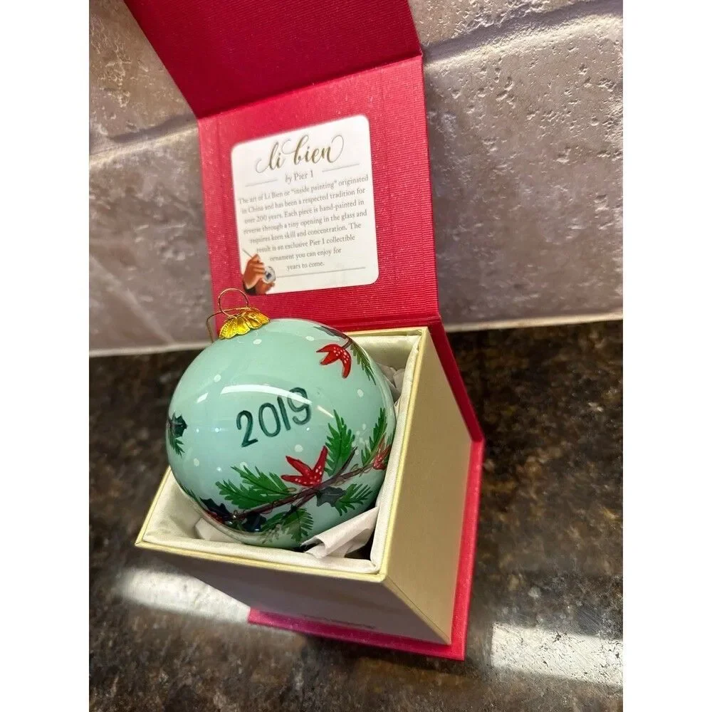 2019 Pier 1 Li Bien Hand Painted Glass Christmas Ornament Sloth NIB