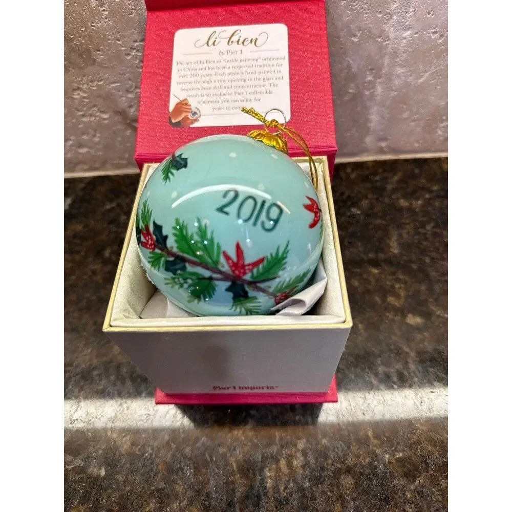 2019 Pier 1 Li Bien Hand Painted Glass Christmas Ornament Sloth NIB
