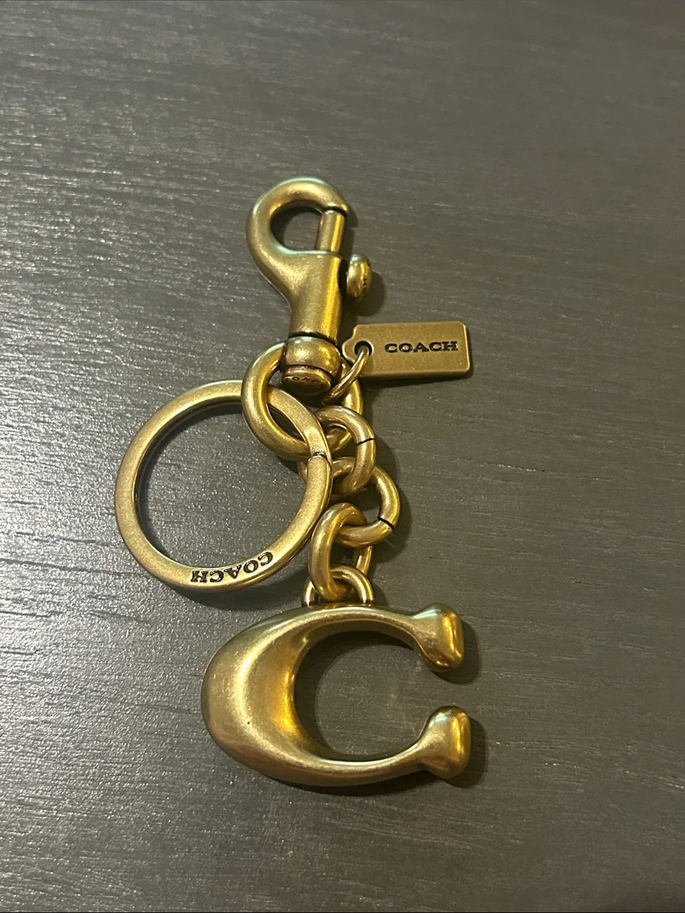 Coach Brass-Tone 'C' Key Ring Charm in Gold