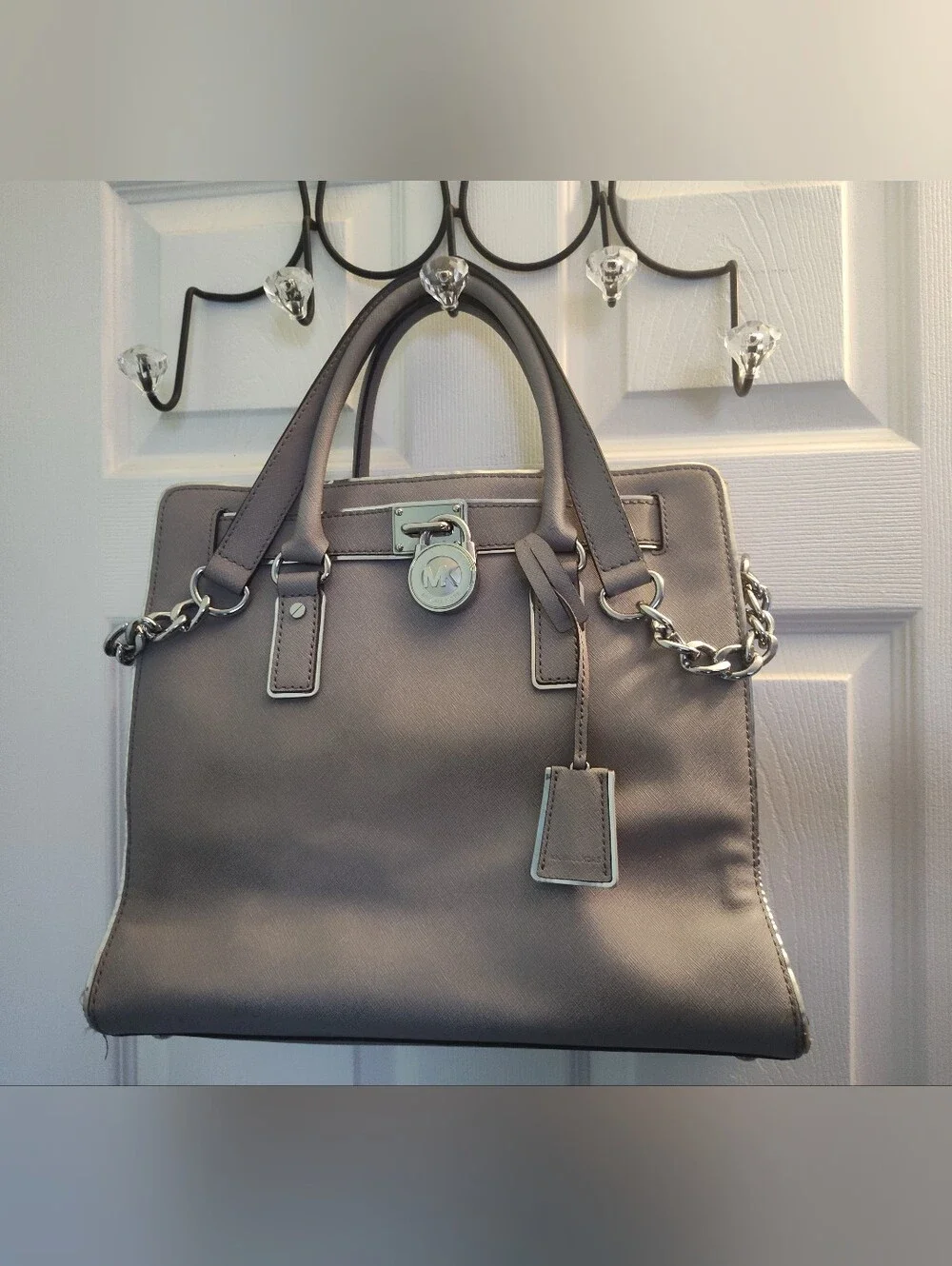 Michael Kors Taupe Gray Structured Satchel with Chain Strap