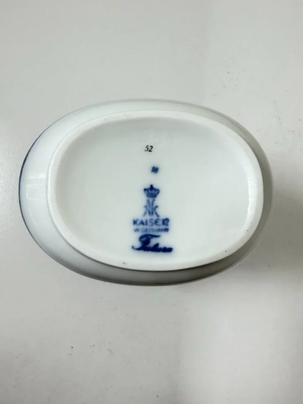 VTG AK KAISER 7in Futura Vase K. Noosek W Germany Porcelain Blue White Gold MCM