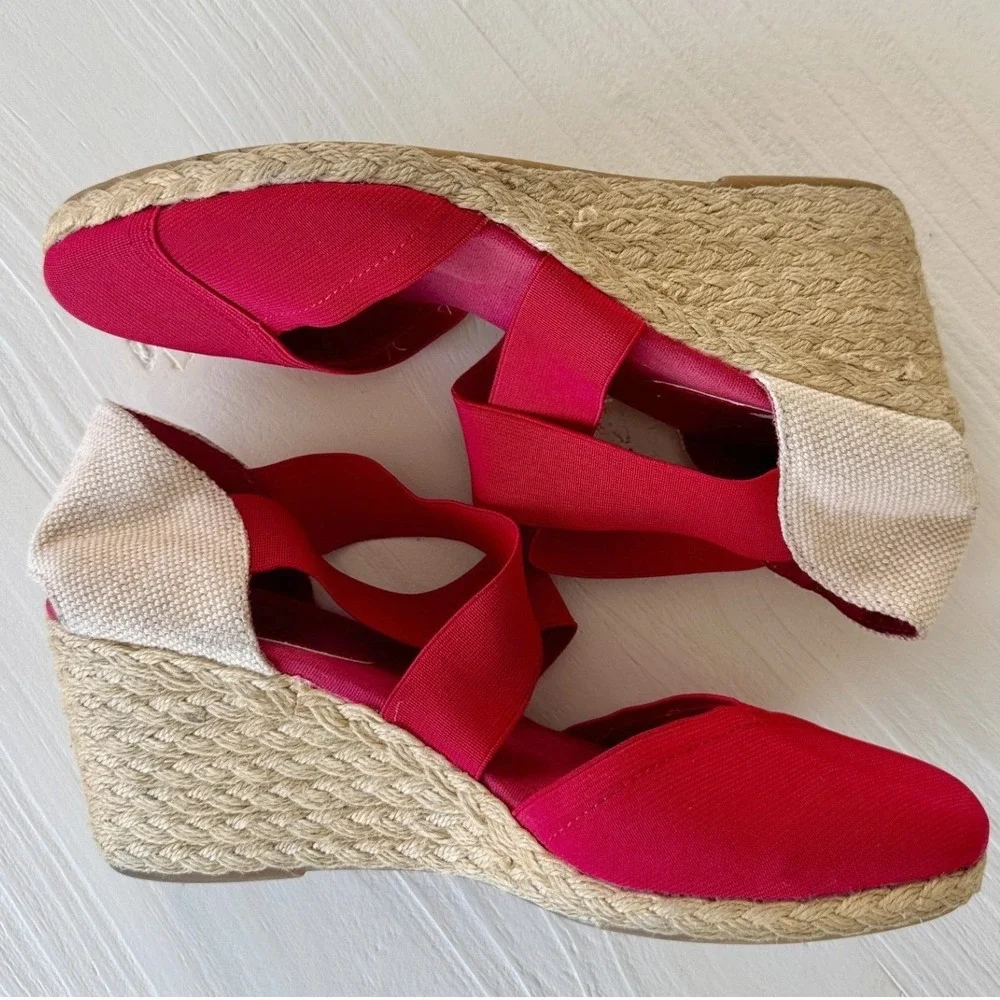Lauren Ralph Lauren Red Espadrille Wedge Sandals Elastic Straps