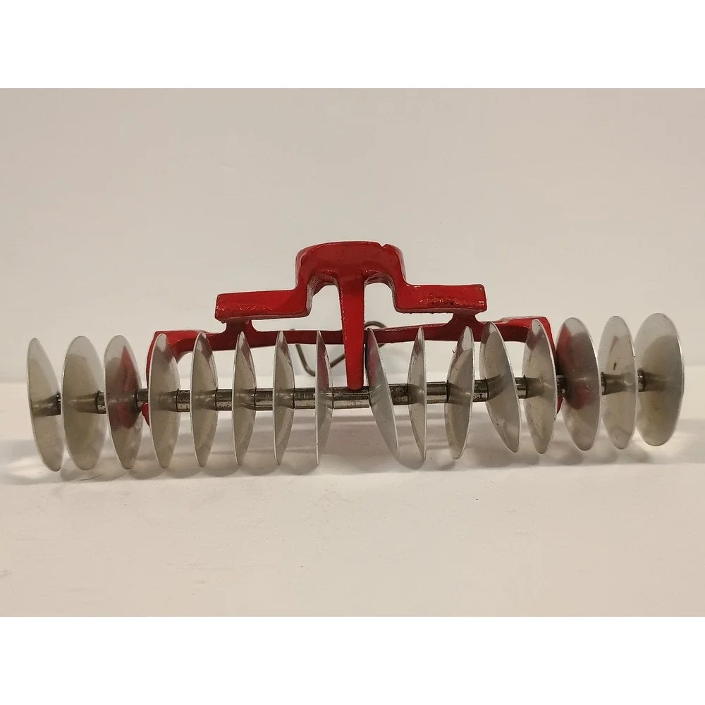 Vintage Red Die Cast Metal Toy Farm Disc Harrow Miniature Agricultural Implement