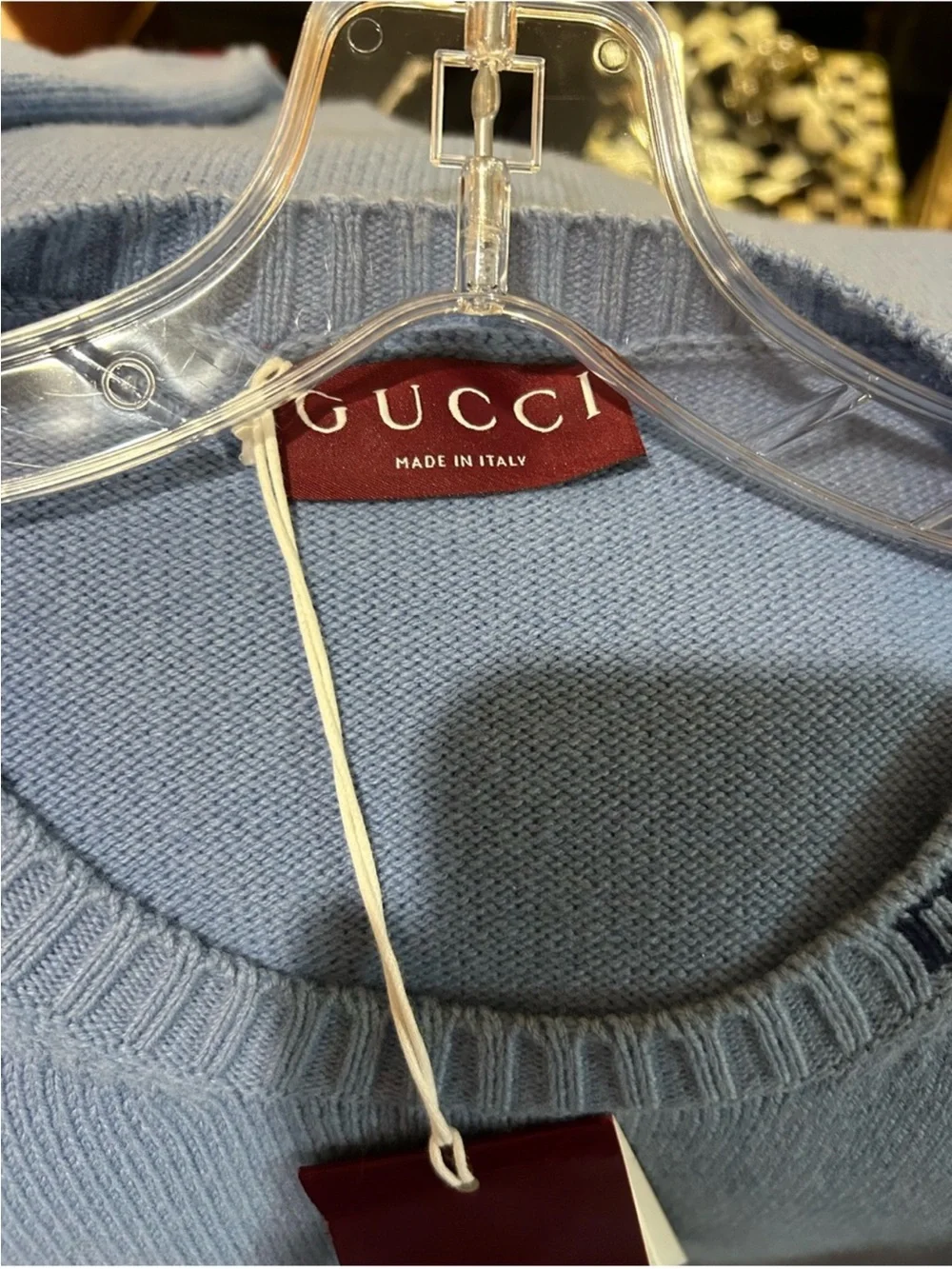 Men’s Gucci, light blue felted wool neck, crewneck sweater size XXXL