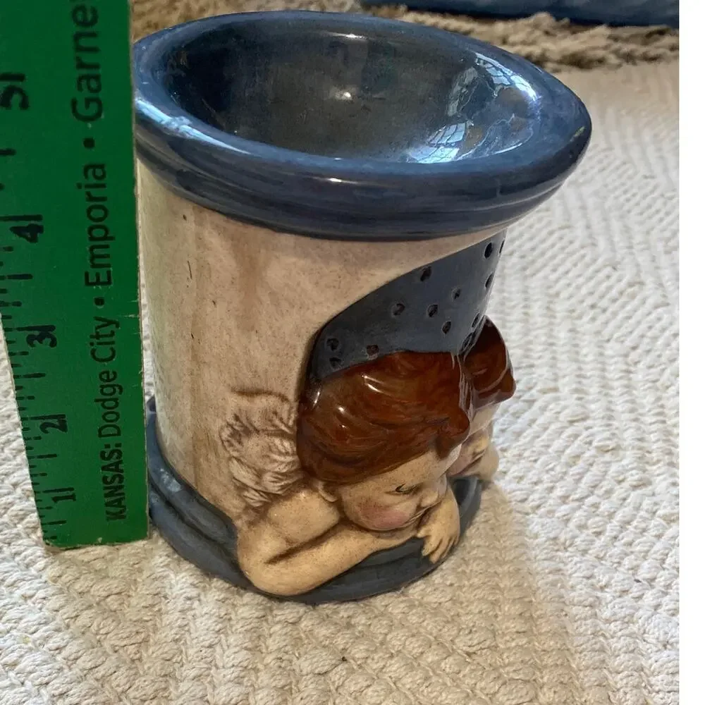 Vintage 90s Ceramic Cherub Angel Tea Light Wax Warmer Celestial Stars Moon