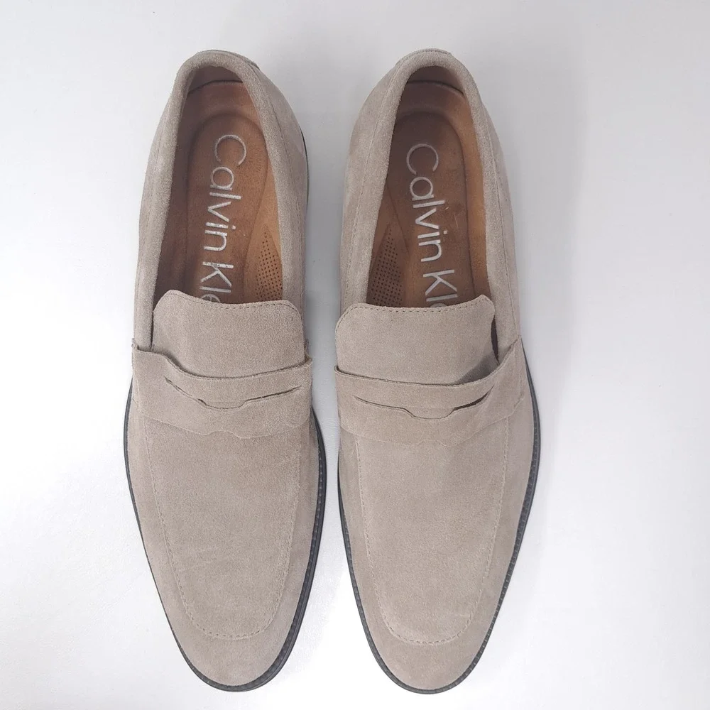 Calvin Klein Jay Men's Size 13 Taupe Suede Penny Loafers Dress Shoes CMJAY