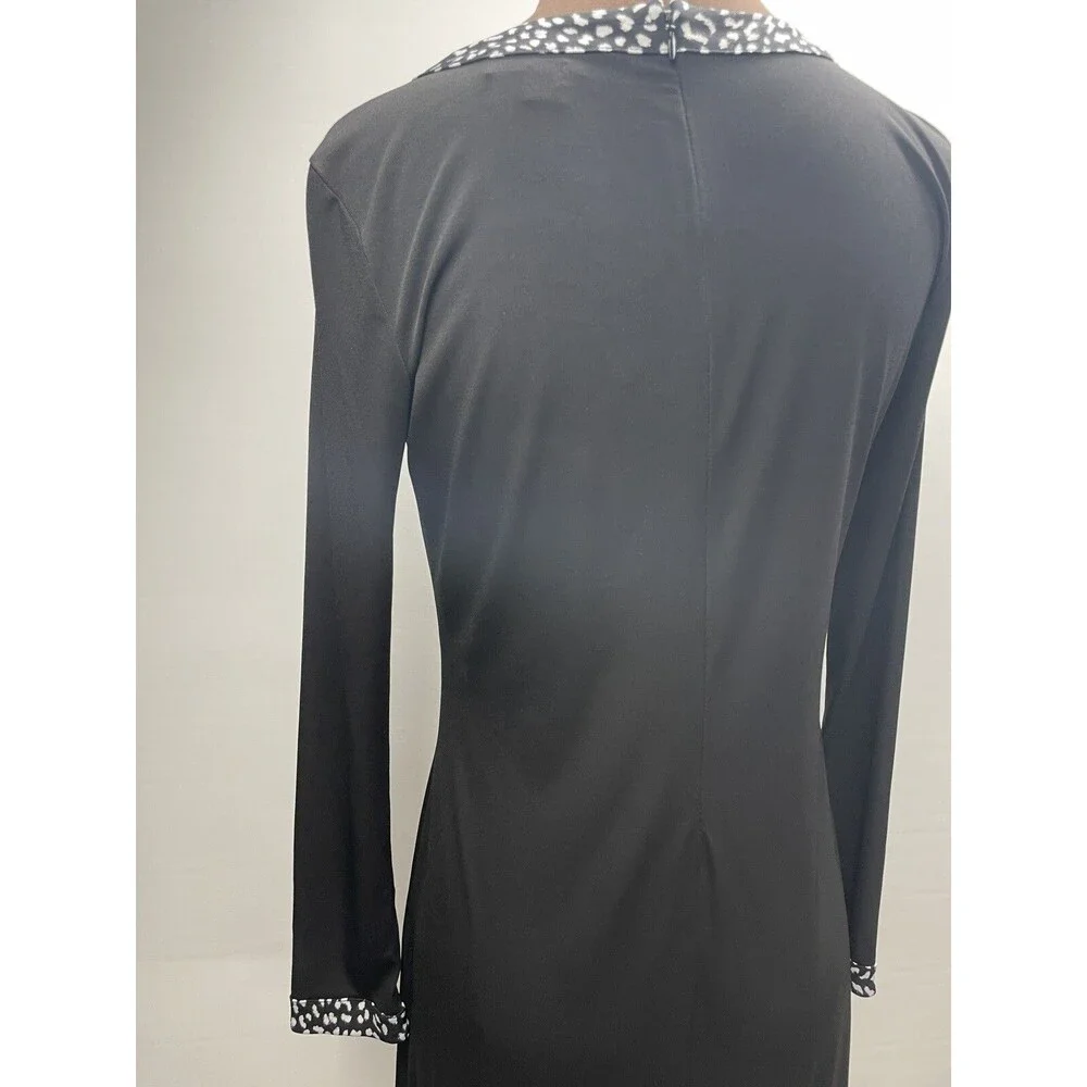 Michael Kors Black Long Sleeve Dress w/ Black & White Animal Print Trim Size M
