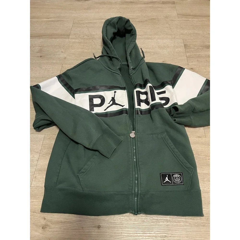 Nike Air‎ Jordan Paris Saint Germain Hoodie Zip Logo Green Men Sweatshirt Sz Med