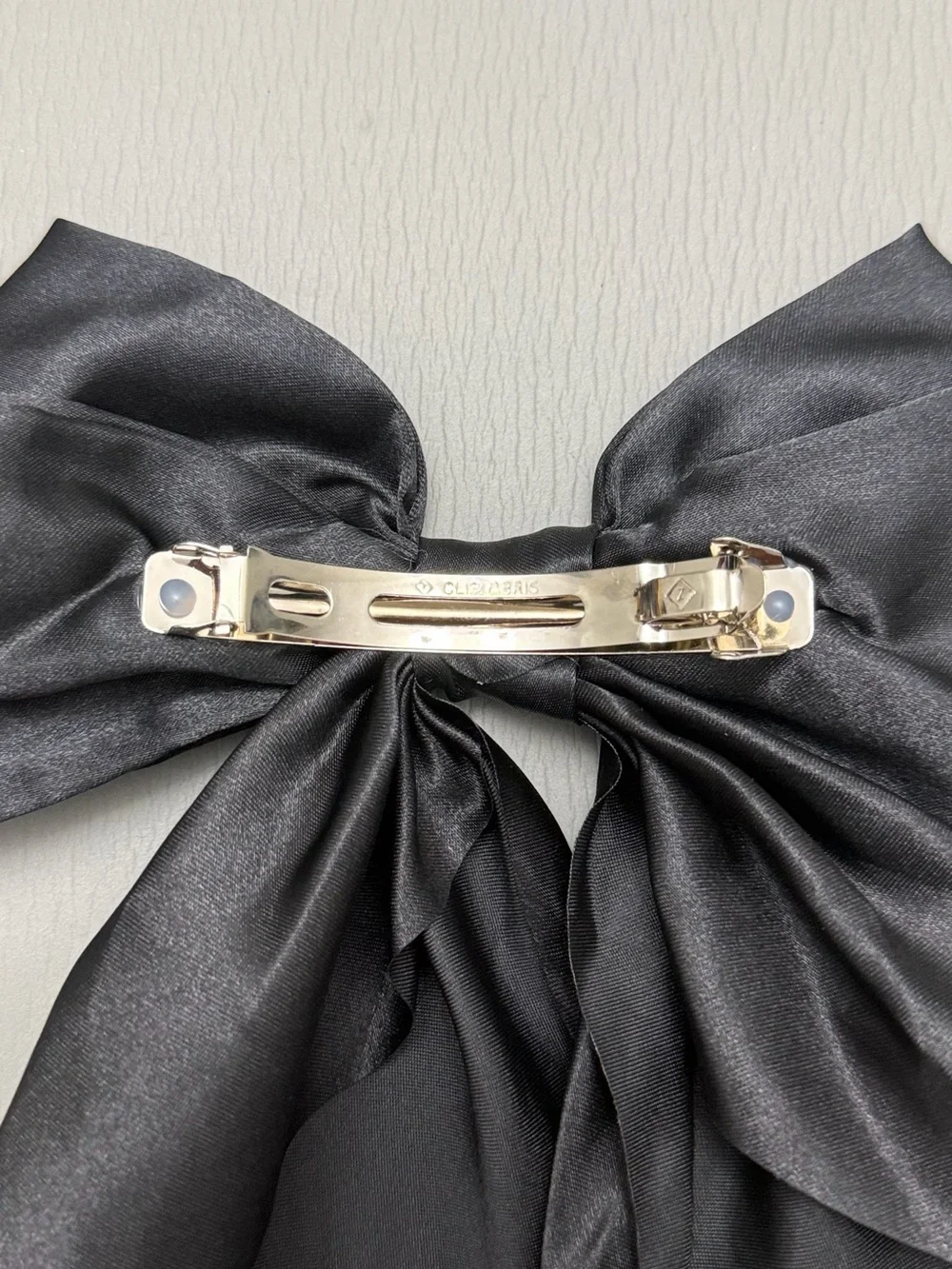 New Oversized Black Satin Bow Hair Barrette Long Tail Statement Clip