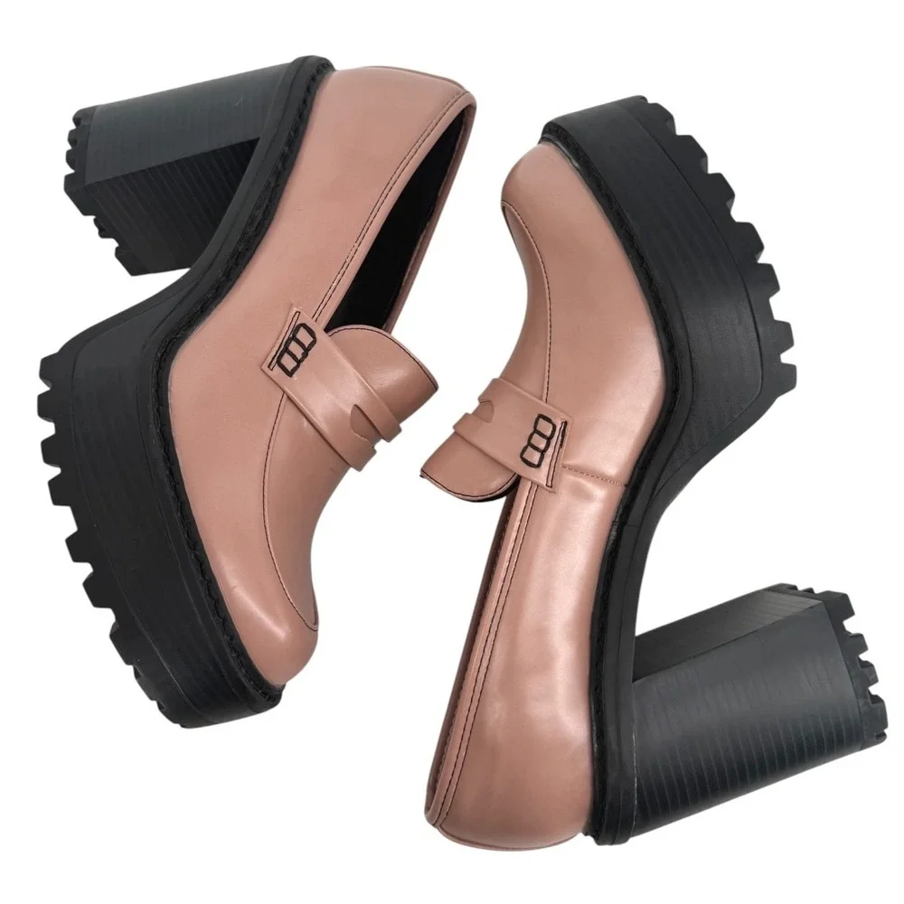 Madden Girl Kassidy Platform Penny Loafer Pink Block Heel Lug Sole Shoes Size‎ 7