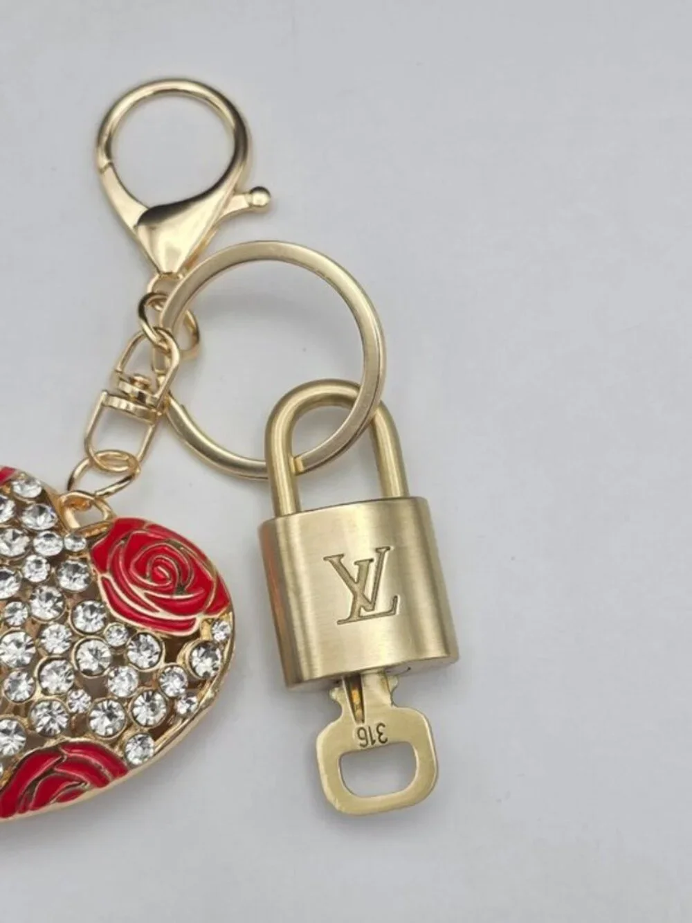 Louis Vuitton Authentic Gold Padlock 🔒Key + Unbranded Heart Keychain Bag Charm