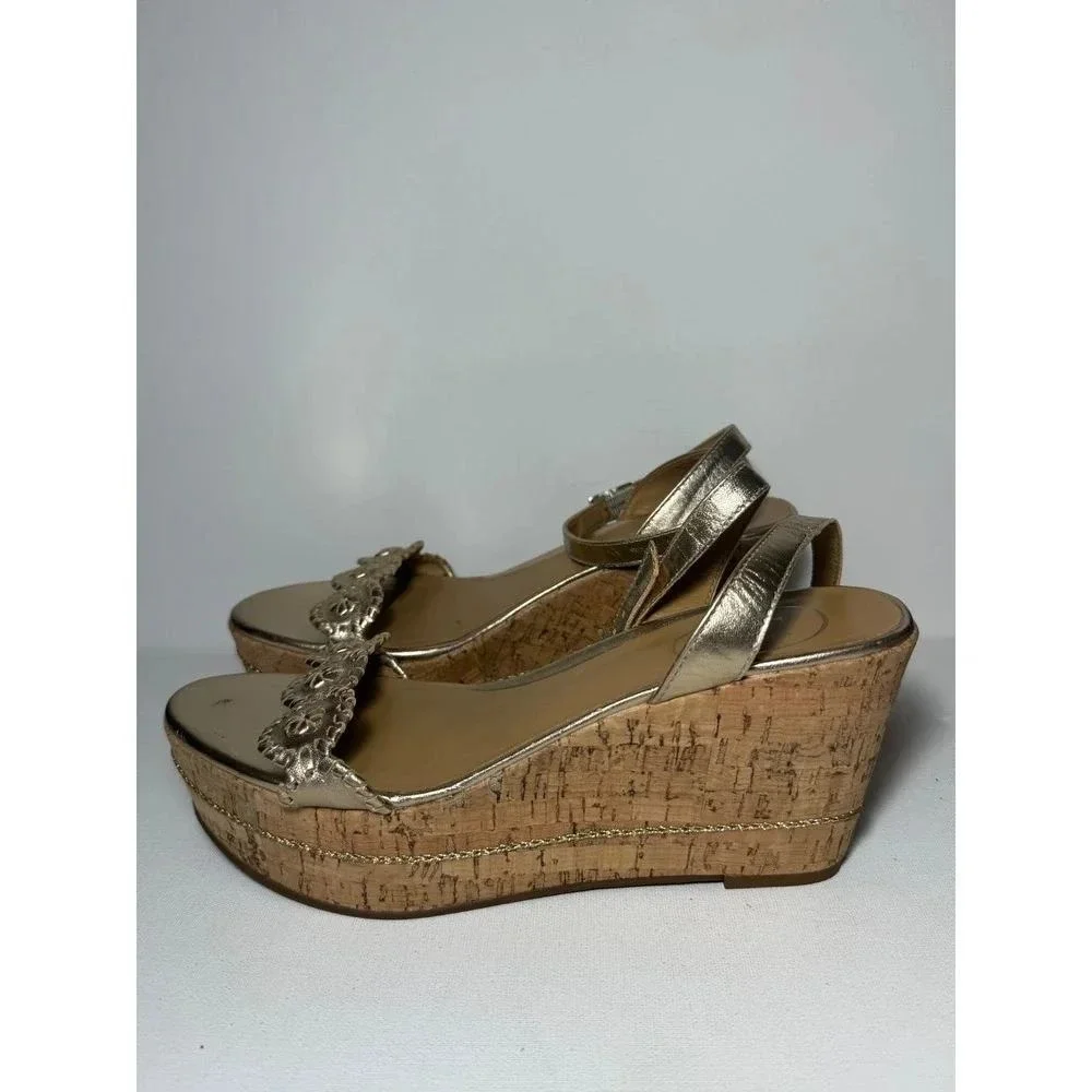 Jack Rogers Rose Gold Keri Cork Wedge Platform Sandals Sz 7.5 - EUC